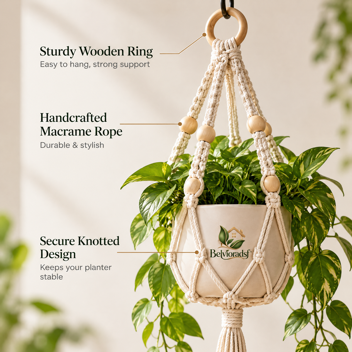 Belvioradsf™ Macrame Hanging Planter Holder — view 4