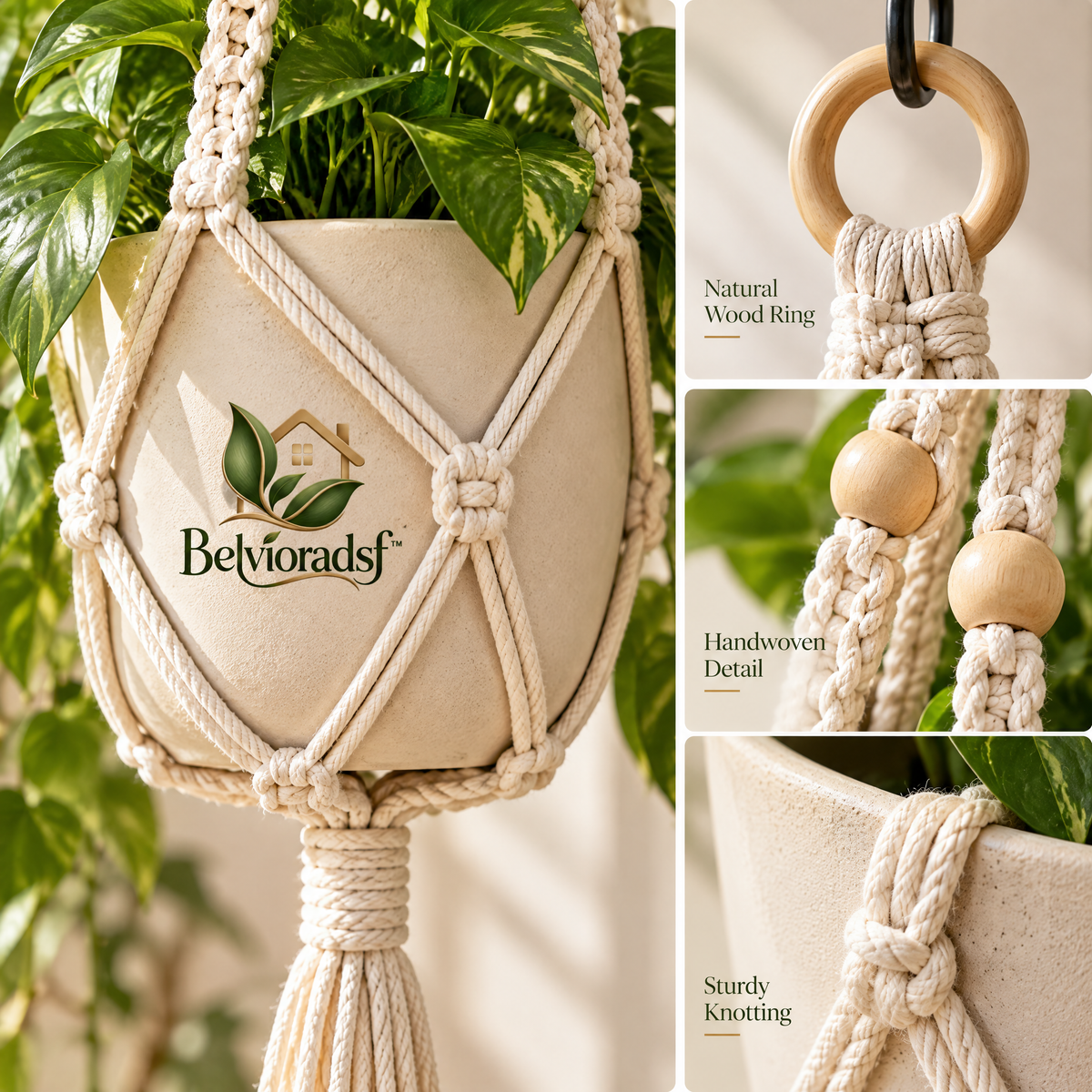 Belvioradsf™ Macrame Hanging Planter Holder — view 5