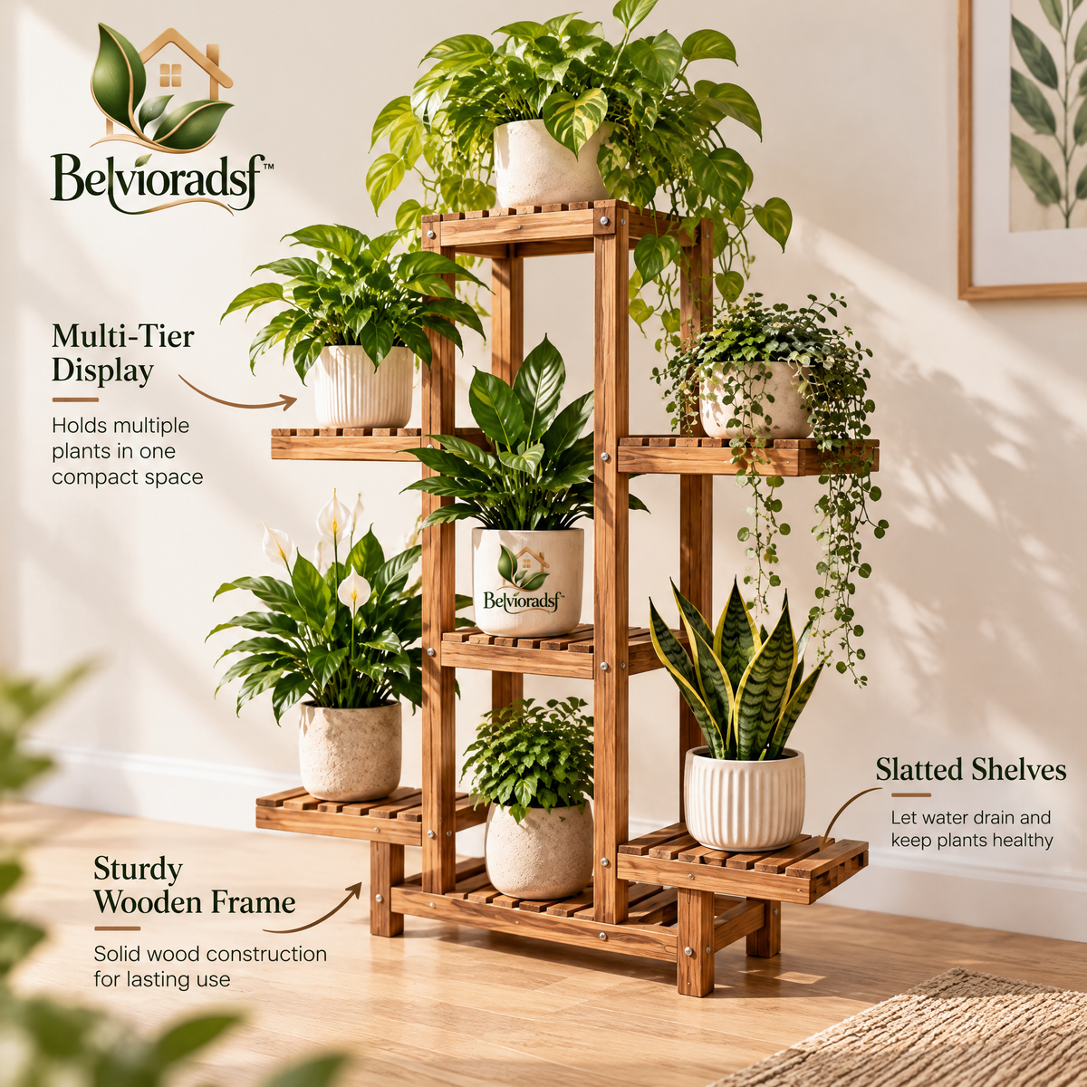 Belvioradsf™ Wooden Plant Display Shelf — view 4